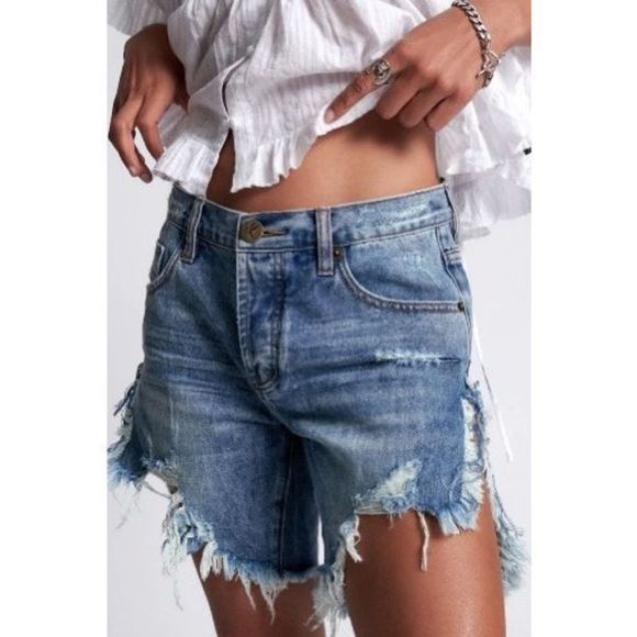 ONE TEASPOON Frankies Long Length Denim Short Cobaine Size 27 - Picture 2 of 10